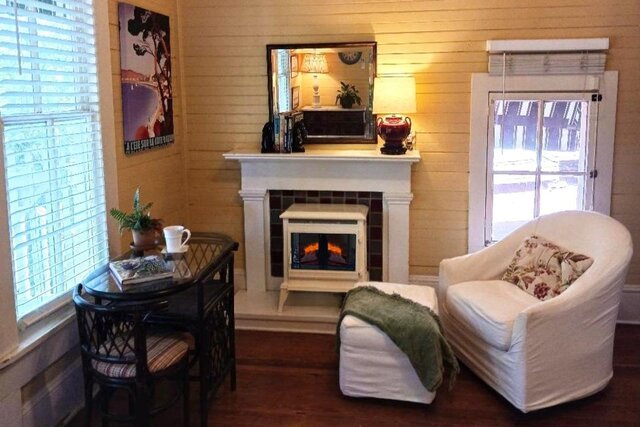 Living area and dining table for two