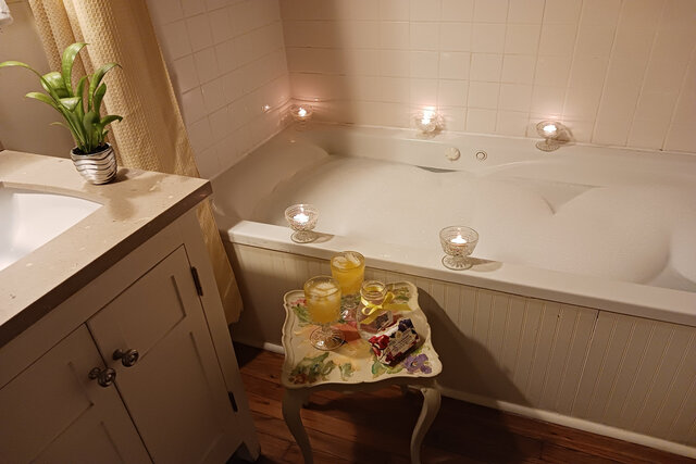 Bath has double jetted tub
