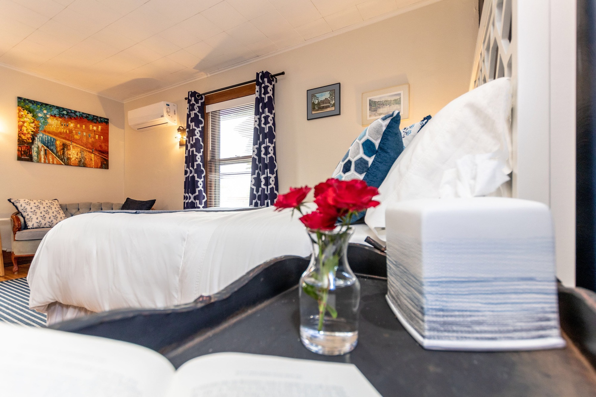 Butler House Bed and Breakfast Blue Lights Room Queen Bed