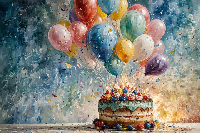 Birthday cake with ballons