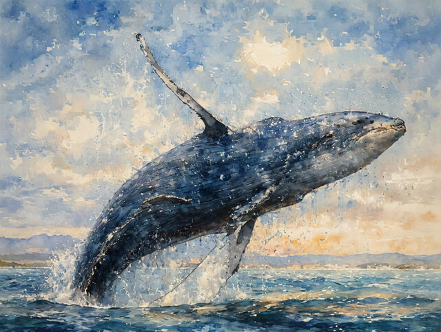 painting of humpback whale breaching