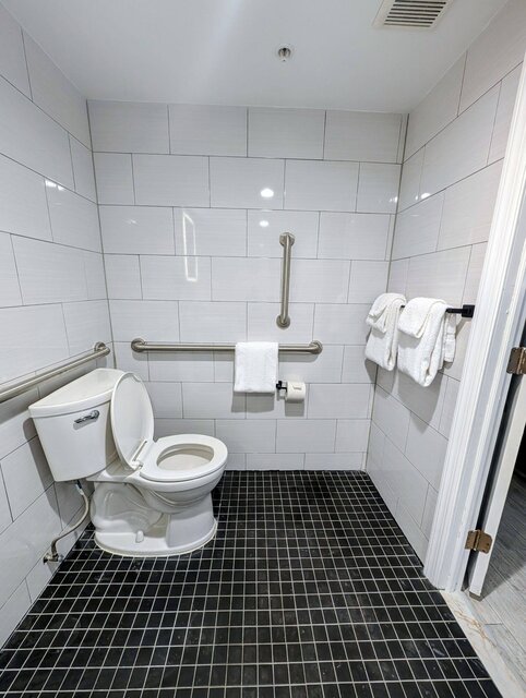 Photo showing commode and grab bars