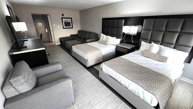 Two Double Beds with Sofa Sleeper Poolside