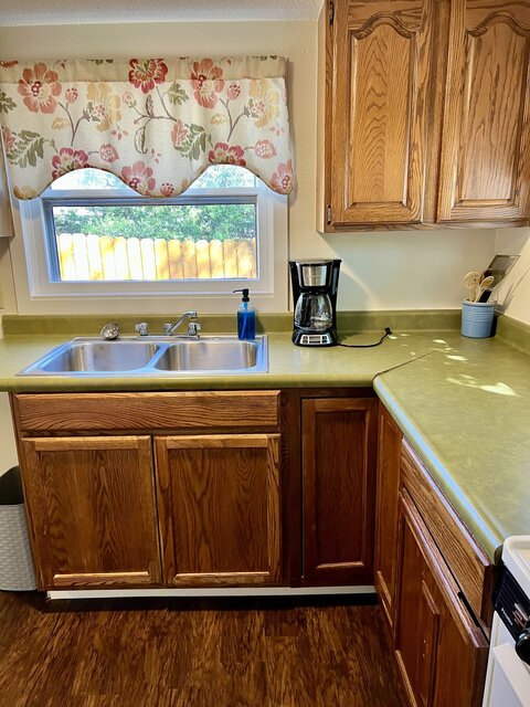 Green counters, kitchen sink