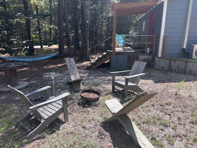 Fire pit and hammocks.
