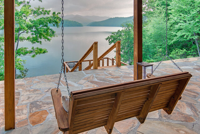 Encore Lakefront Cabin Rental with Balcony Swing