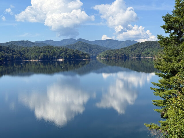 Beautiful lake view of Lake Nantahala Lake from the New Perspective cabin rental