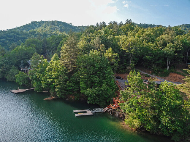 Encore Lakefront Cabin Aerial View at Nantahala Lake