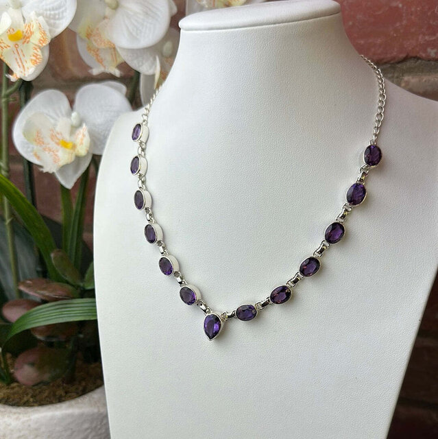 Image 1 for Amethyst Statement Oval/Teardrop Cut Necklace