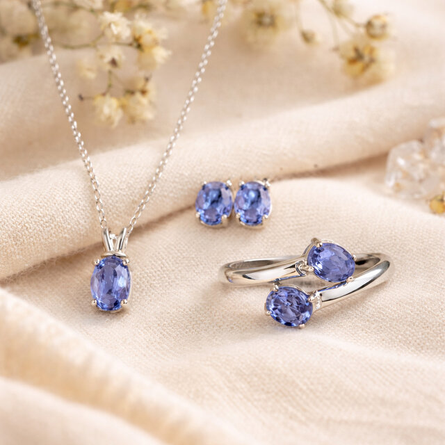 Image 1 for Faceted Gemstone Jewelry Set (Oval) - Tanzanite