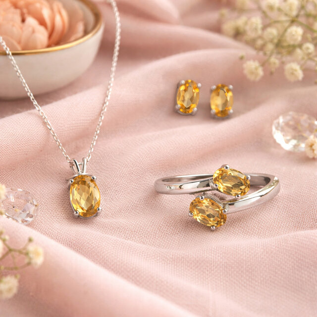Image 1 for Faceted Gemstone Jewelry Set (Oval) - Citrine