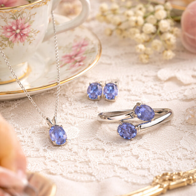 Image 1 for Faceted Gemstone Jewelry Set (Oval) - Amethyst