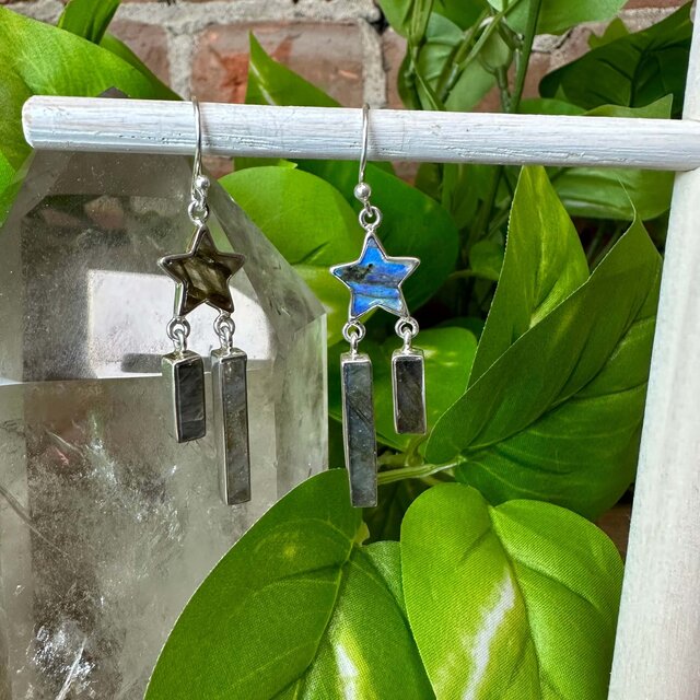 Image 1 for Labradorite Dangle Star Earrings