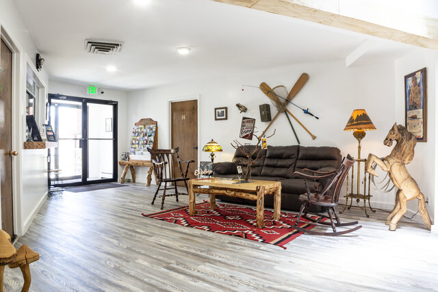 Recently renovated lobby in the Colorado Rustic fashion